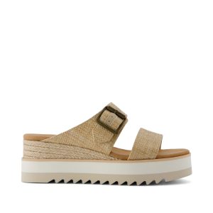 Diana Mule Buckle Wedge Sandal Almond Raffia