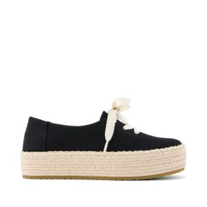 Womens Valencia Lace-Up Platform Espadrille Black Canvas