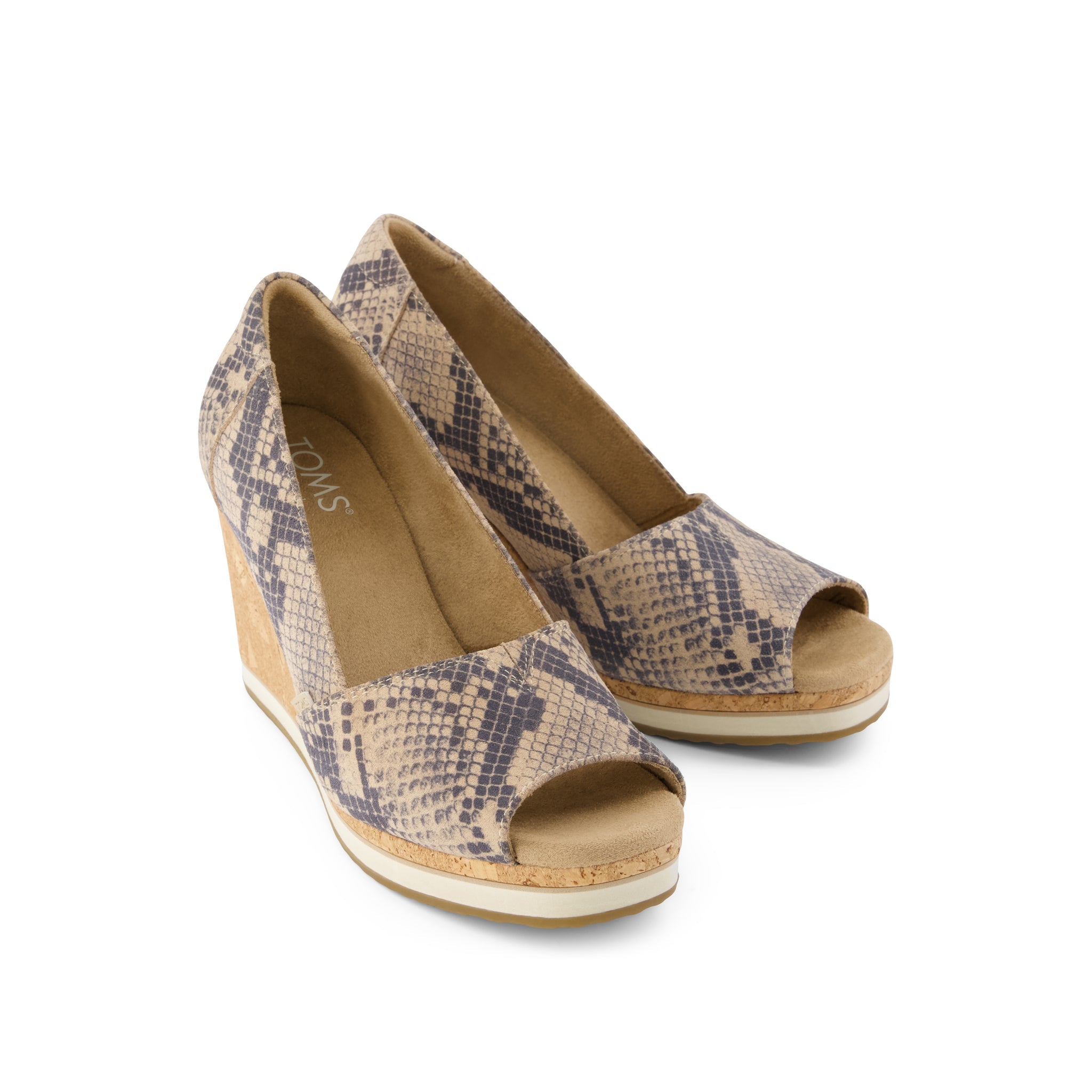 Womens Essential Wedge Taupe Snake Print Suede - Image 2