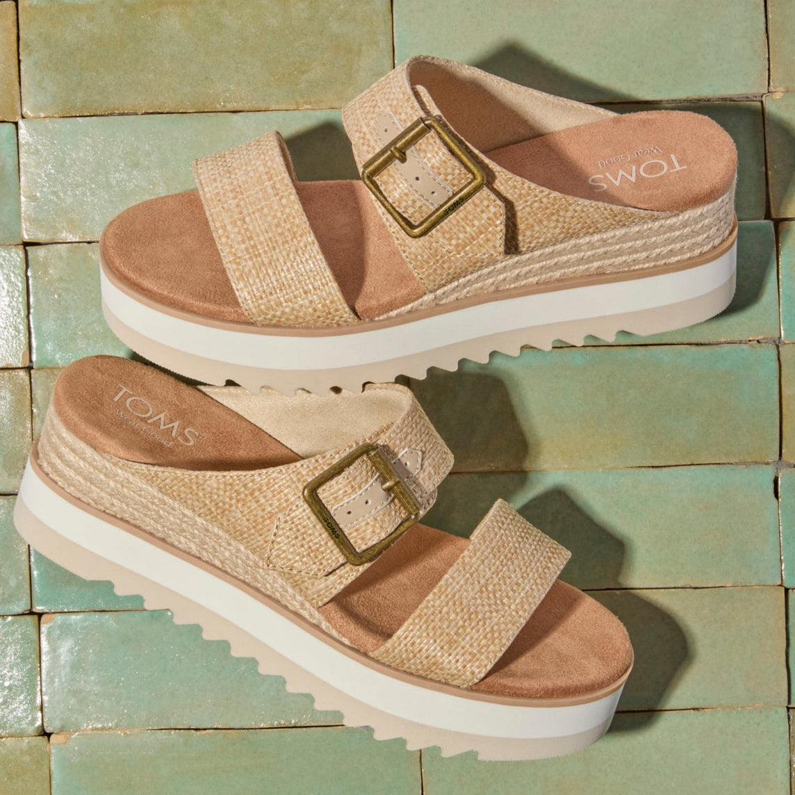 Diana Mule Buckle Wedge Sandal Almond Raffia - Image 3